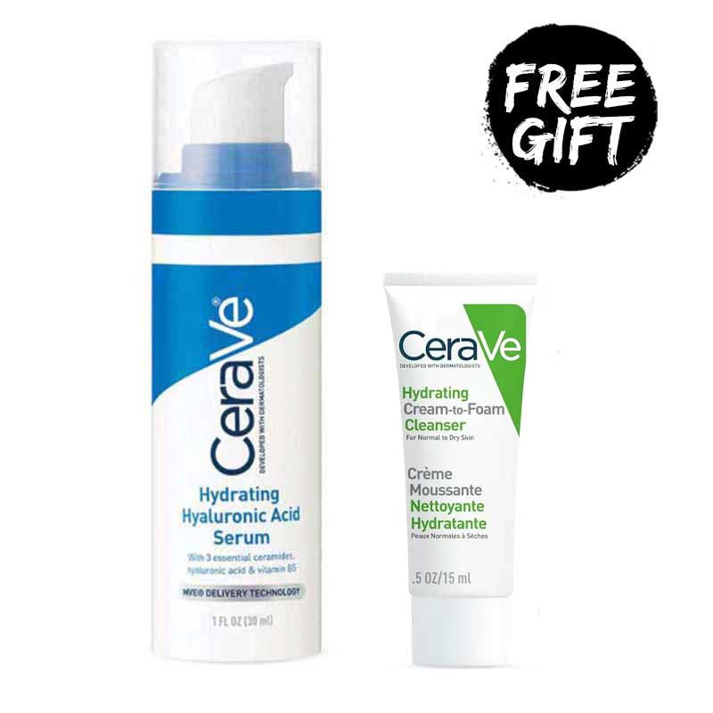 CeraVe Hydrating Hyaluronic Acid Serum For Normal to Dry Skin + FREE Hydrating Cleanser 15ml